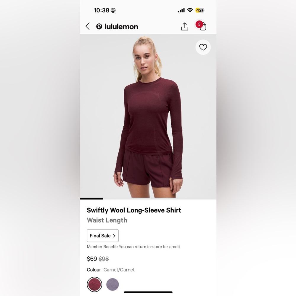 Lululemon Garnet Long Sleeve Tee